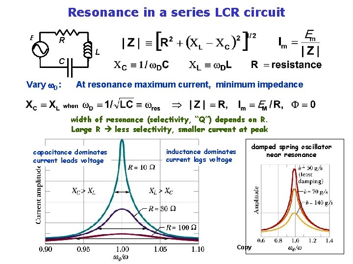 Resonance in a series LCR circuit E R L C Vary w. D: At