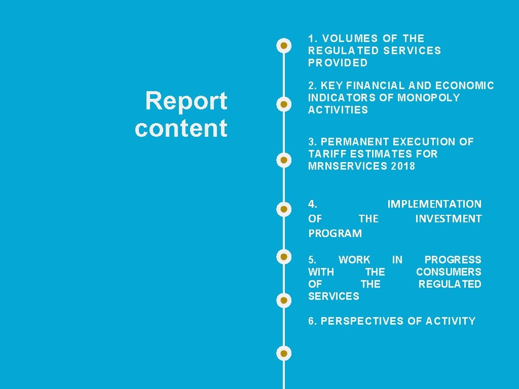 1. VOLUMES OF THE REGULATED SERVICES PROVIDED Report content 2. KEY FINANCIAL AND ECONOMIC