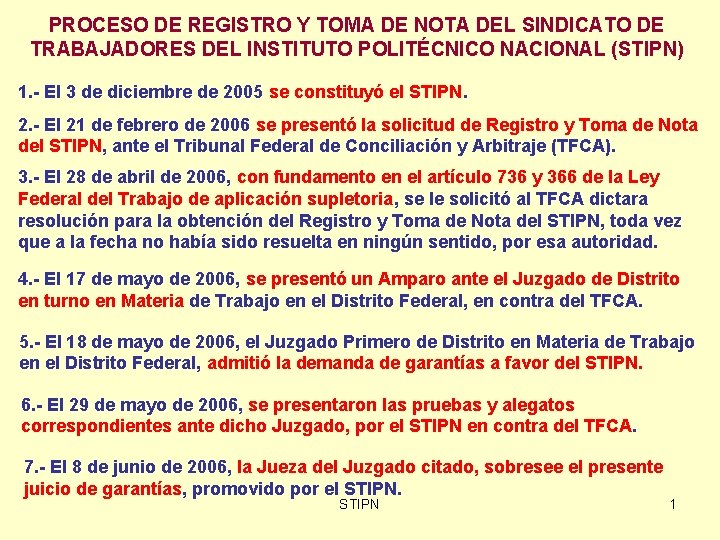 PROCESO DE REGISTRO Y TOMA DE NOTA DEL SINDICATO DE TRABAJADORES DEL INSTITUTO POLITÉCNICO