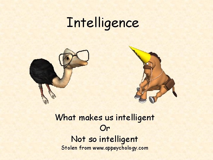 Intelligence What makes us intelligent Or Not so intelligent Stolen from www. appsychology. com Intelligence What makes us intelligent Or Not so intelligent Stolen from www. appsychology. com