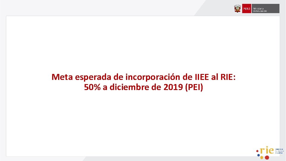 Meta esperada de incorporación de IIEE al RIE: 50% a diciembre de 2019 (PEI)