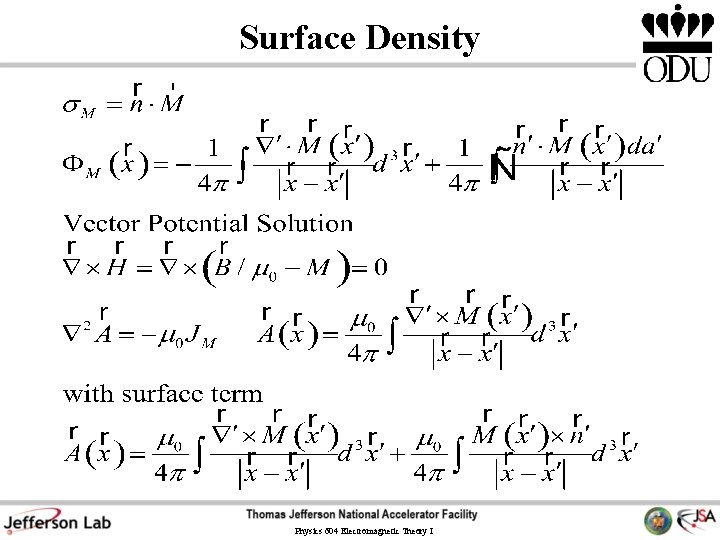 Surface Density Physics 604 Electromagnetic Theory I 