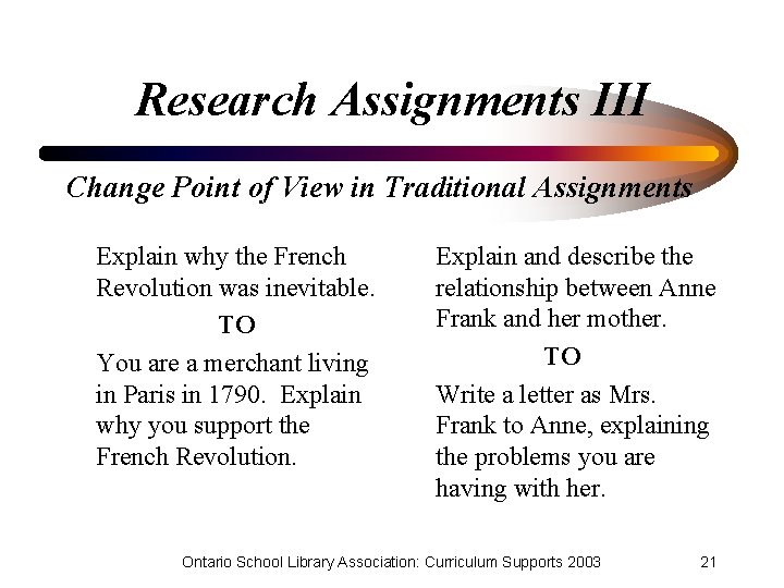 Research Assignments III Change Point of View in Traditional Assignments Explain why the French