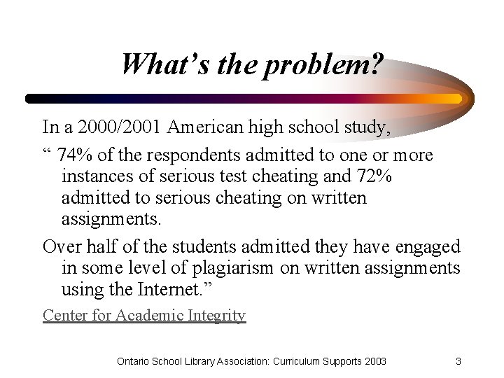 What’s the problem? In a 2000/2001 American high school study, “ 74% of the