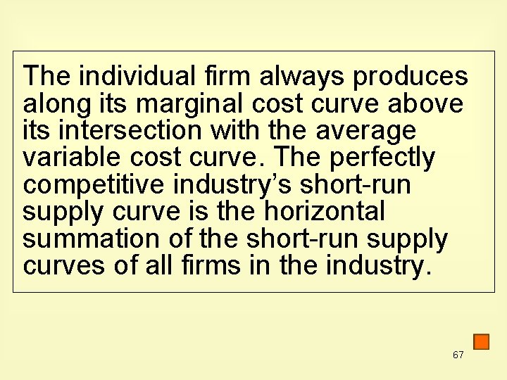 The individual firm always produces along its marginal cost curve above its intersection with