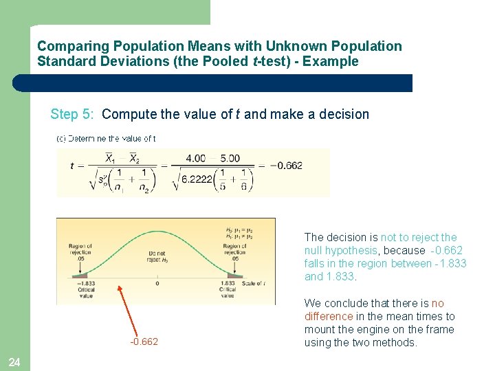 Comparing Population Means with Unknown Population Standard Deviations (the Pooled t-test) - Example Step