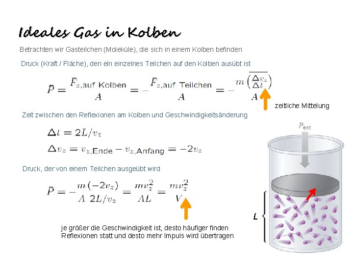 Ideales Gas in Kolben Betrachten wir Gasteilchen (Moleküle), die sich in einem Kolben befinden