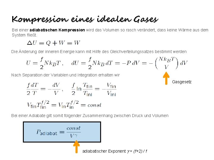 Kompression eines idealen Gases Bei einer adiabatischen Kompression wird das Volumen so rasch verändert,