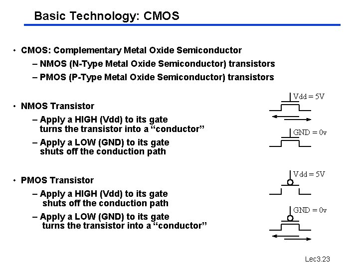 Basic Technology: CMOS • CMOS: Complementary Metal Oxide Semiconductor – NMOS (N-Type Metal Oxide Basic Technology: CMOS • CMOS: Complementary Metal Oxide Semiconductor – NMOS (N-Type Metal Oxide