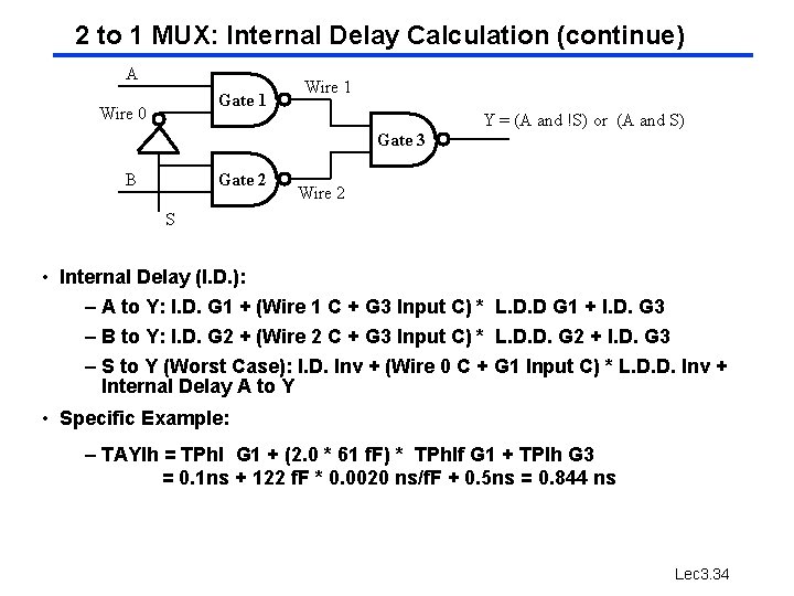 2 to 1 MUX: Internal Delay Calculation (continue) A Gate 1 Wire 0 Wire 2 to 1 MUX: Internal Delay Calculation (continue) A Gate 1 Wire 0 Wire