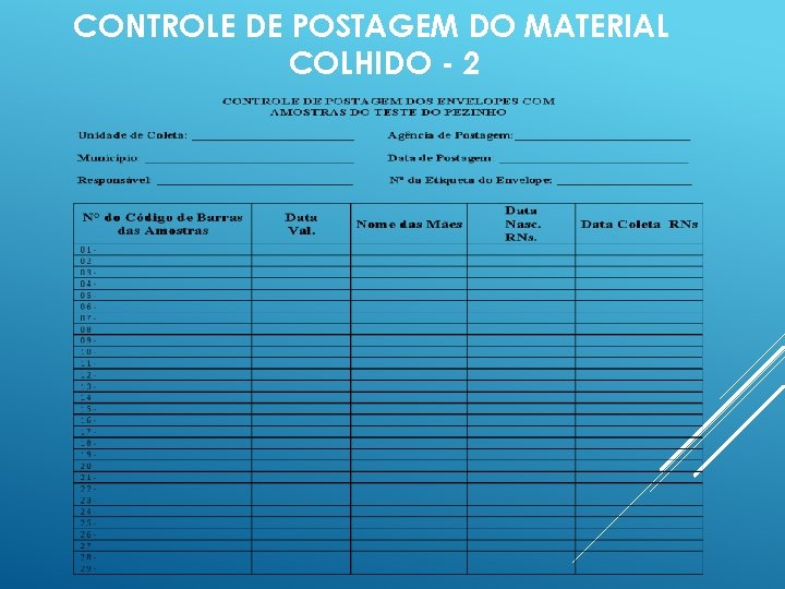 CONTROLE DE POSTAGEM DO MATERIAL COLHIDO - 2 