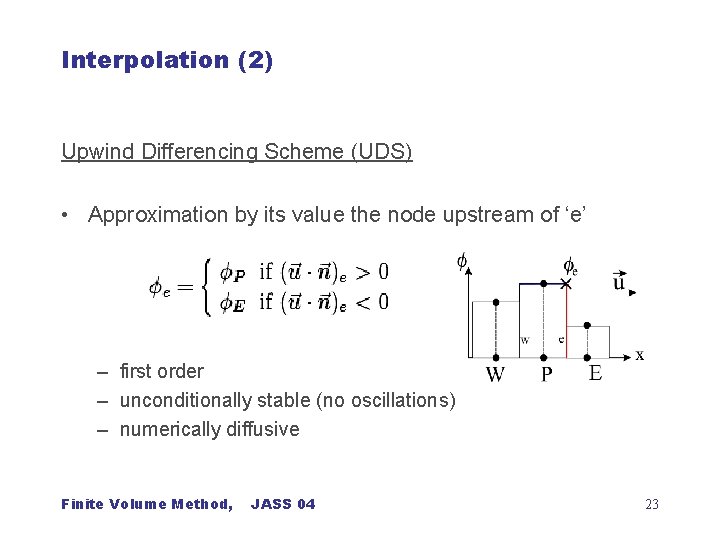 Interpolation (2) Upwind Differencing Scheme (UDS) • Approximation by its value the node upstream