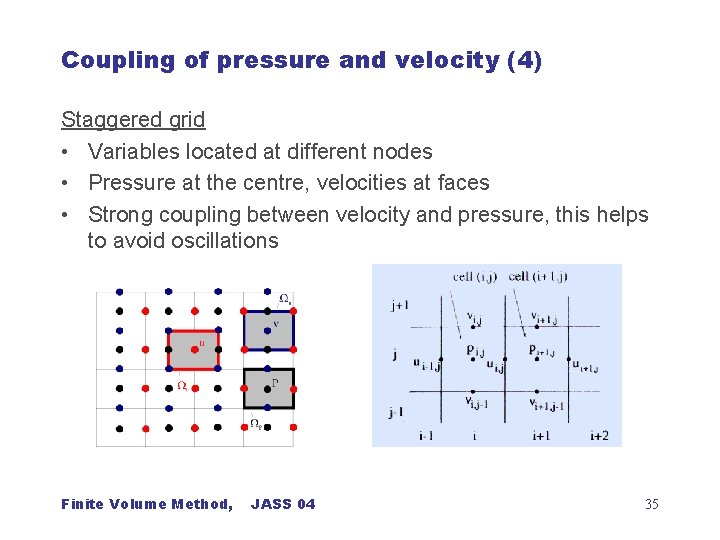 Coupling of pressure and velocity (4) Staggered grid • Variables located at different nodes
