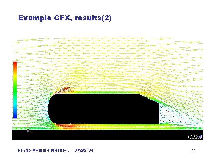 Example CFX, results(2) Finite Volume Method, JASS 04 44 
