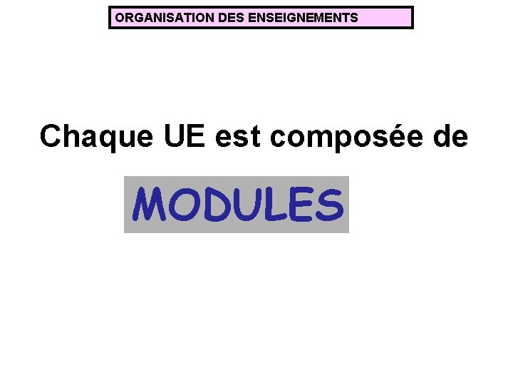ORGANISATION DES ENSEIGNEMENTS Chaque UE est composée de MODULES 