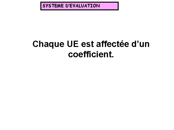 SYSTEME D’EVALUATION Chaque UE est affectée d’un coefficient. 