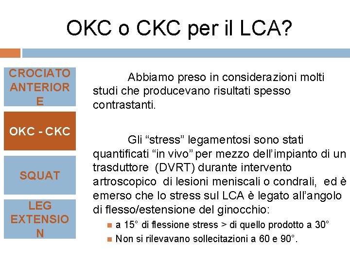 OKC o CKC per il LCA? CROCIATO ANTERIOR E OKC - CKC SQUAT LEG