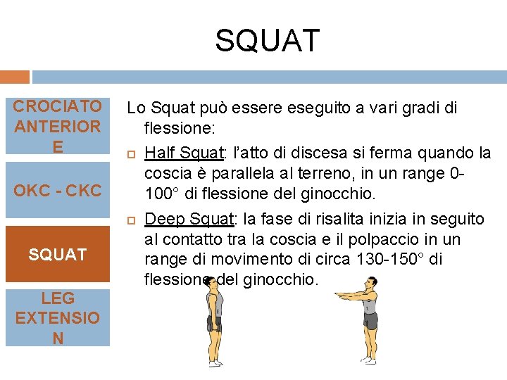 SQUAT CROCIATO ANTERIOR E OKC - CKC SQUAT LEG EXTENSIO N Lo Squat può