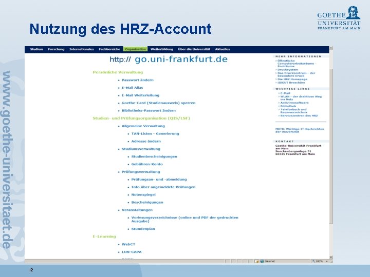 Nutzung des HRZ-Account 12 