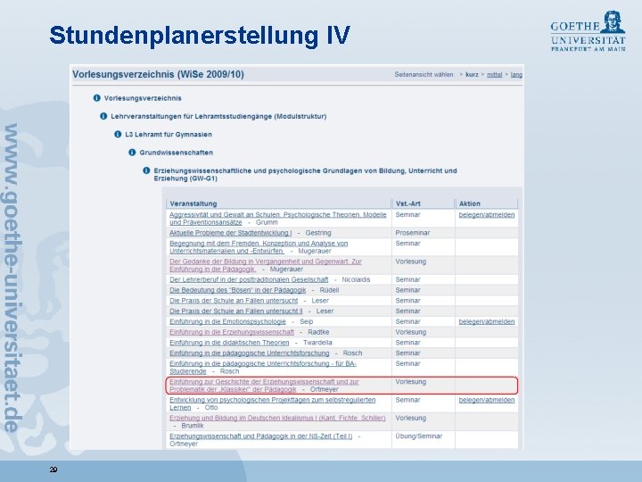 Stundenplanerstellung IV 29 