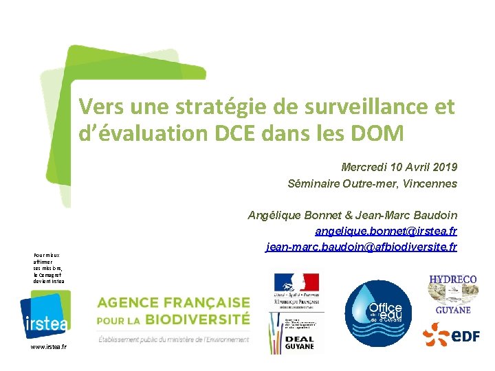 Vers une stratégie de surveillance et d’évaluation DCE dans les DOM Mercredi 10 Avril