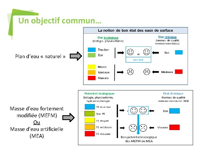 Un objectif commun… Plan d’eau « naturel » Masse d’eau fortement modifiée (MEFM) Ou