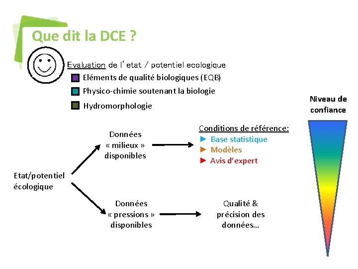 Que dit la DCE ? Evaluation de l’etat / potentiel ecologique Eléments de qualité
