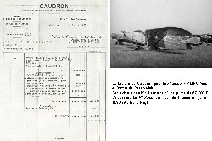 La facture de Caudron pour le Phalène F-AMKC Ville d’Oran II de l’Aéro-club. Cet