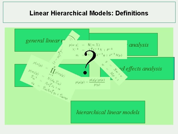 Linear Hierarchical Models: Definitions general linear models mixed effects analysis random effects analysis ?