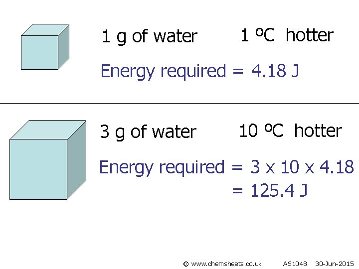 1 g of water 1 ºC hotter Energy required = 4. 18 J 3