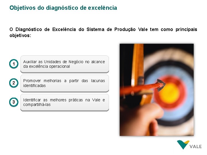 Objetivos do diagnóstico de excelência O Diagnóstico de Excelência do Sistema de Produção Vale Objetivos do diagnóstico de excelência O Diagnóstico de Excelência do Sistema de Produção Vale