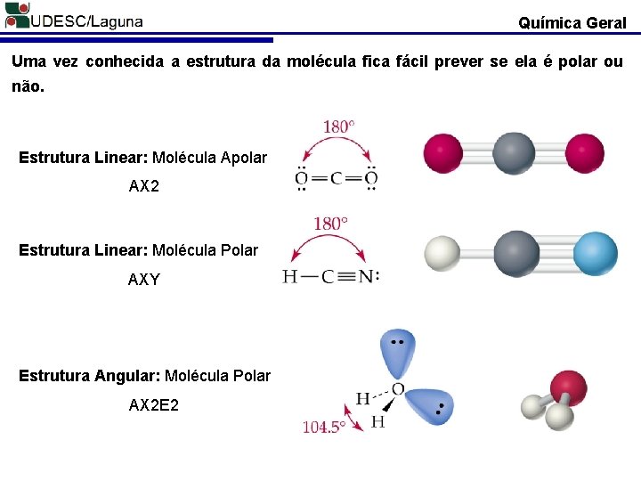 Química Geral Uma vez conhecida a estrutura da molécula fica fácil prever se ela