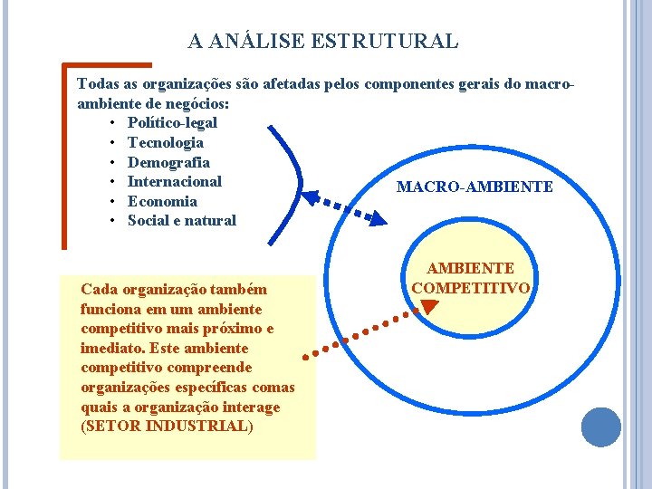 A ANÁLISE ESTRUTURAL Todas as organizações são afetadas pelos componentes gerais do macroambiente de