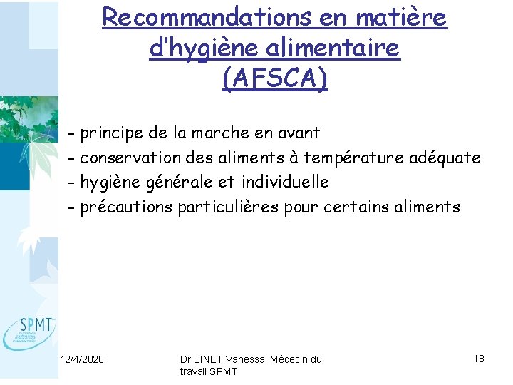 Recommandations en matière d’hygiène alimentaire (AFSCA) - principe de la marche en avant -