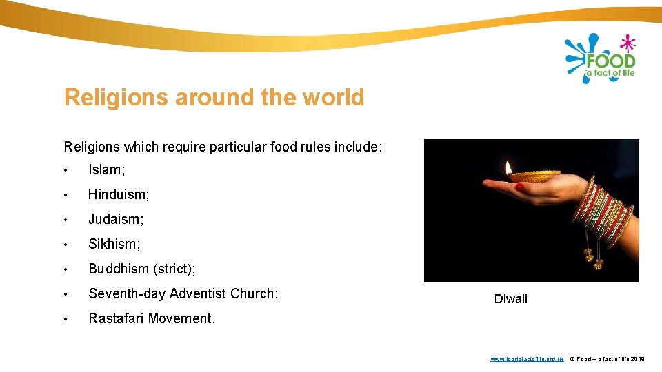 Religions around the world Religions which require particular food rules include: • Islam; •