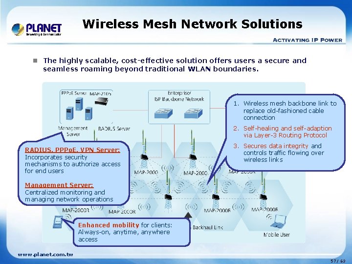 Wireless Mesh Network Solutions n The highly scalable, cost-effective solution offers users a secure