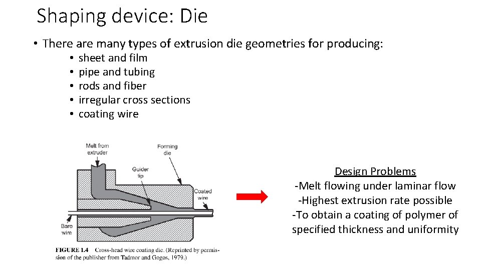 Shaping device: Die • There are many types of extrusion die geometries for producing: