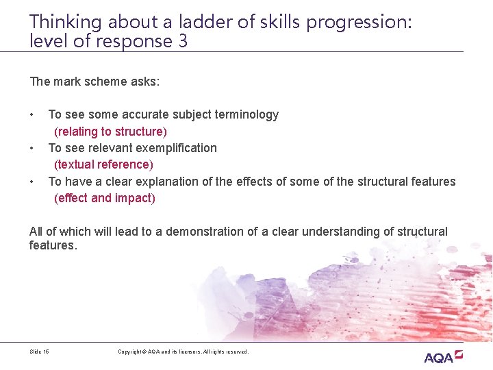 Thinking about a ladder of skills progression: level of response 3 The mark scheme