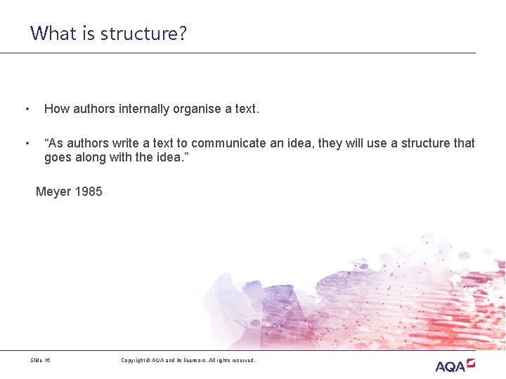 What is structure? • How authors internally organise a text. • “As authors write