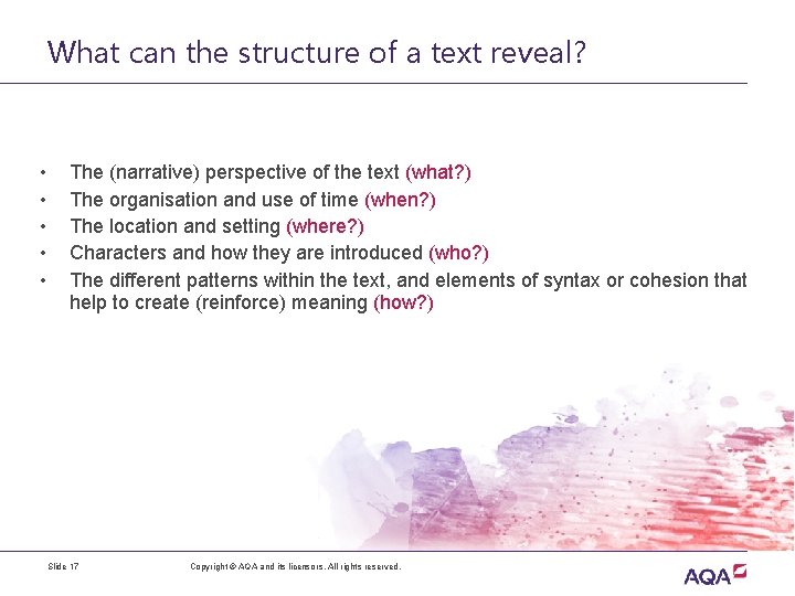 What can the structure of a text reveal? • • • The (narrative) perspective