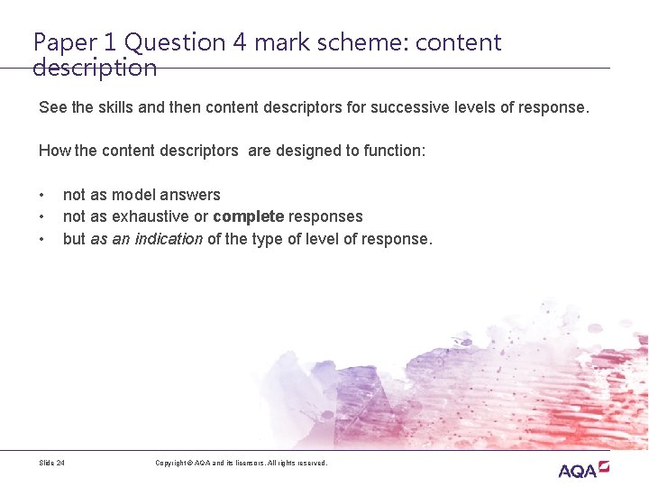 Paper 1 Question 4 mark scheme: content description See the skills and then content