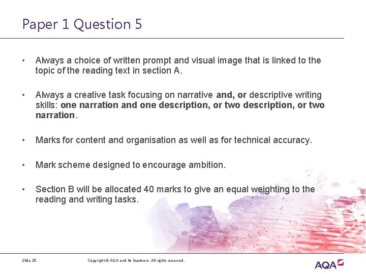 Paper 1 Question 5 • Always a choice of written prompt and visual image