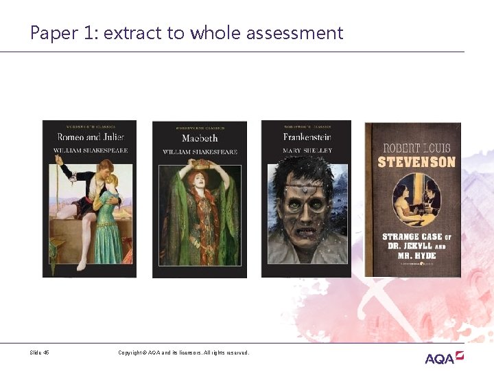 Paper 1: extract to whole assessment Slide 45 Copyright © AQA and its licensors.