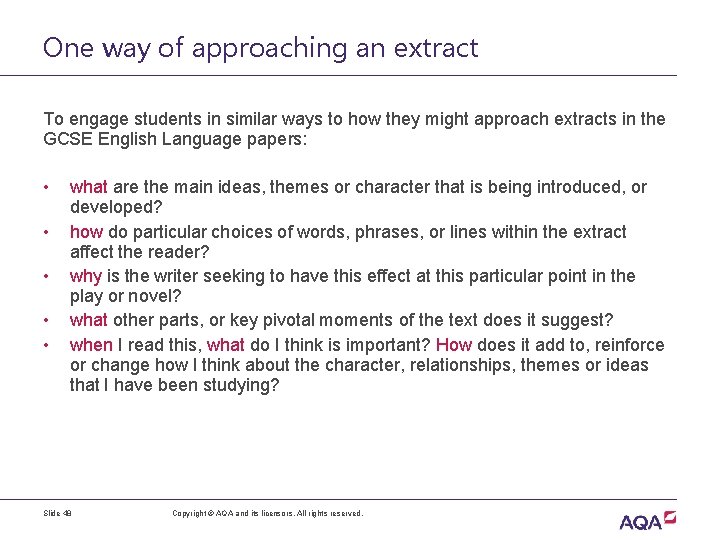 One way of approaching an extract To engage students in similar ways to how