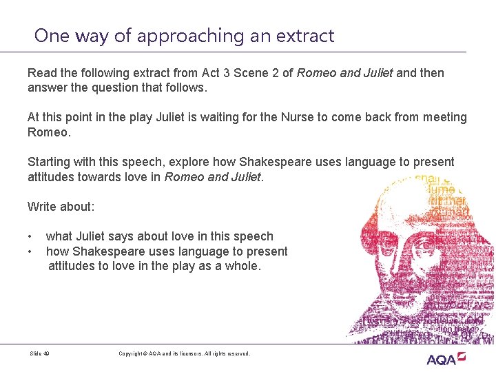 One way of approaching an extract Read the following extract from Act 3 Scene