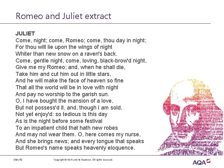 Romeo and Juliet extract JULIET Come, night; come, Romeo; come, thou day in night;