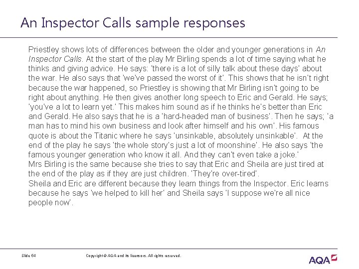 An Inspector Calls sample responses Priestley shows lots of differences between the older and