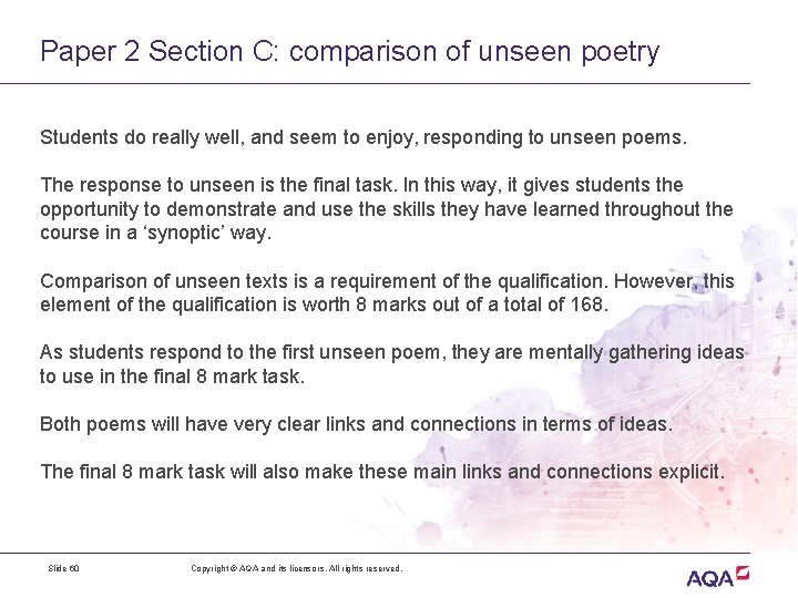 Paper 2 Section C: comparison of unseen poetry Students do really well, and seem