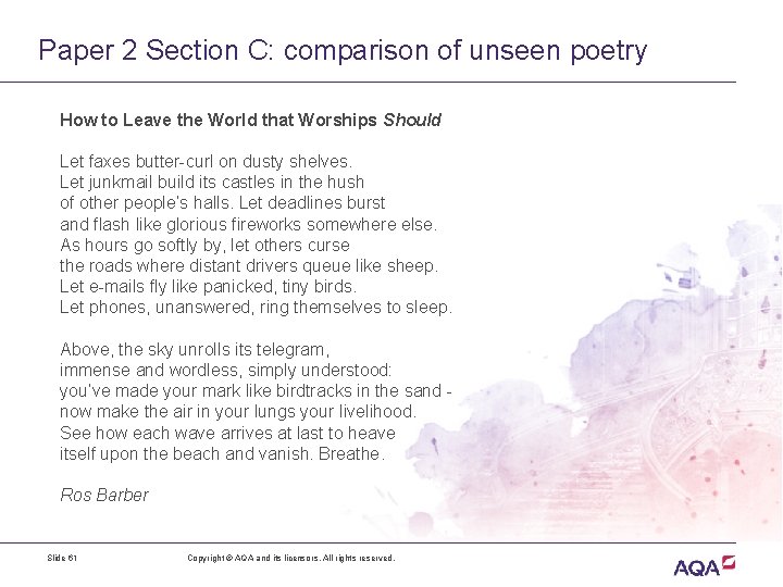 Paper 2 Section C: comparison of unseen poetry How to Leave the World that