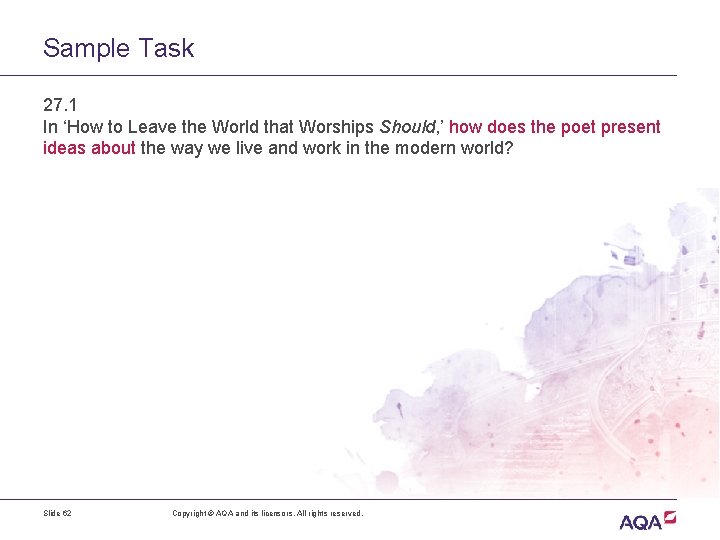 Sample Task 27. 1 In ‘How to Leave the World that Worships Should, ’